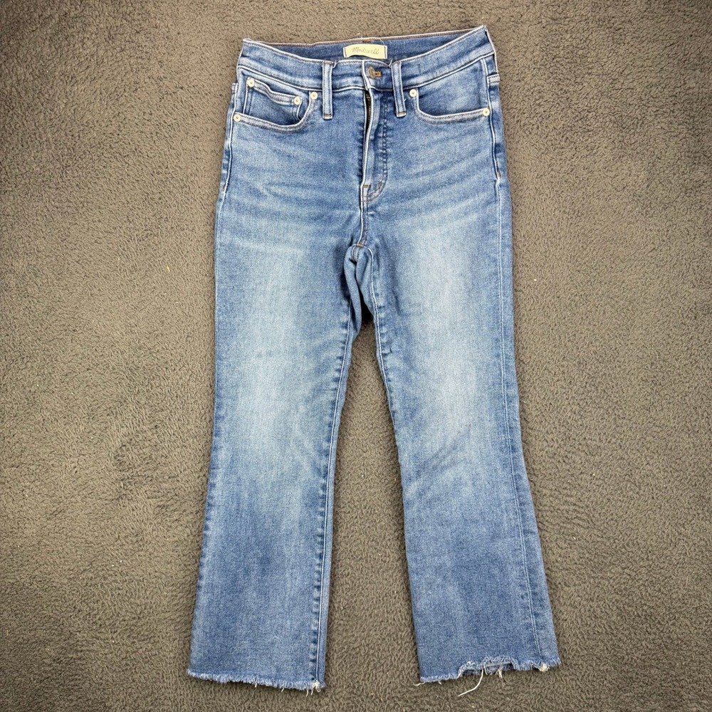 Madewell Cali Demi-Boot Jeans Blue High Rise Raw Hem Size 28